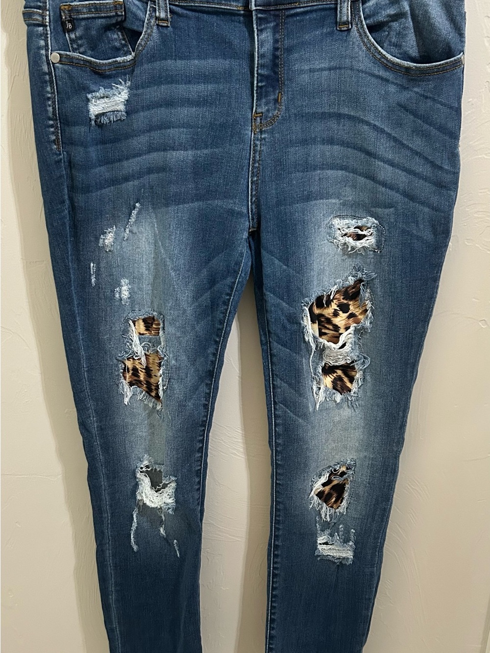 Judy Blue Blue Skinny Jeans with Leopard Patch Distressing